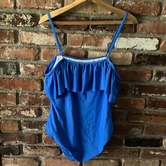 Funny Girl Royal Blue One Piece Ruffle Strapless Bathing Suit Size Medium - Picture 4 of 10
